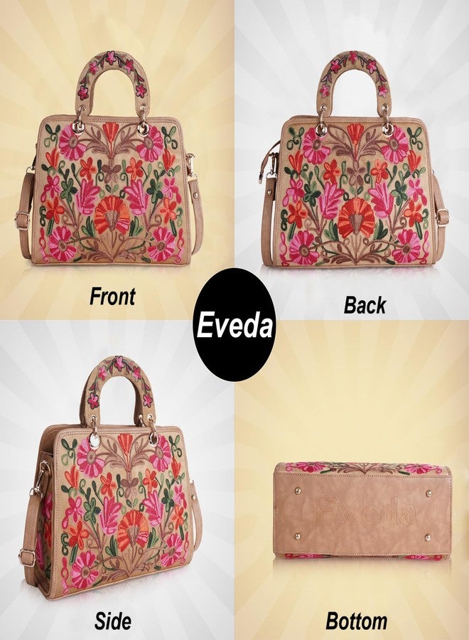 EVEDA Synthetic Leather Classy Gorgeous Embroidered Stylish Design Crossbody Shoulder Women Handbag With Embroidered Handle - Image 4